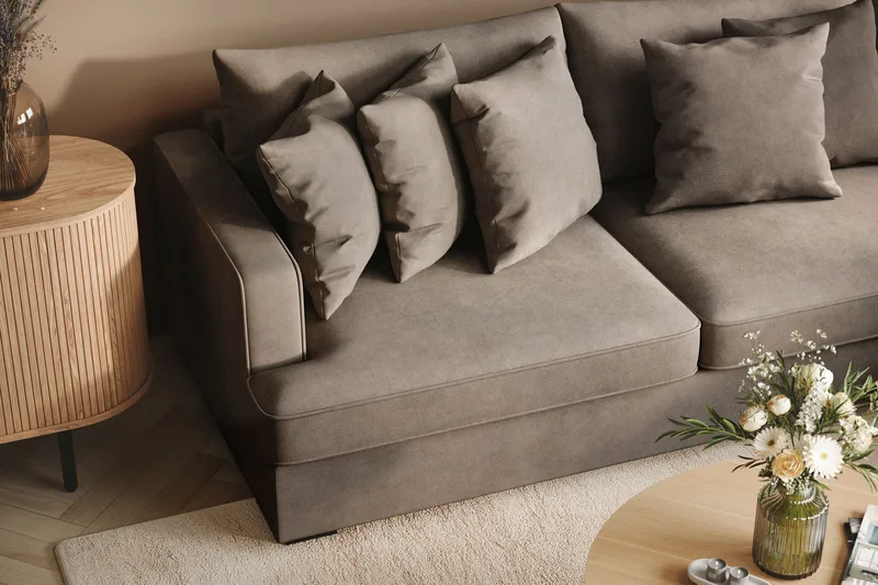 Rossita 4-sits Högervänd L-formad Djup Schäslongsoffa i Tyg - Brun - Möbler - Soffa - Divansoffor & schäslongsoffa