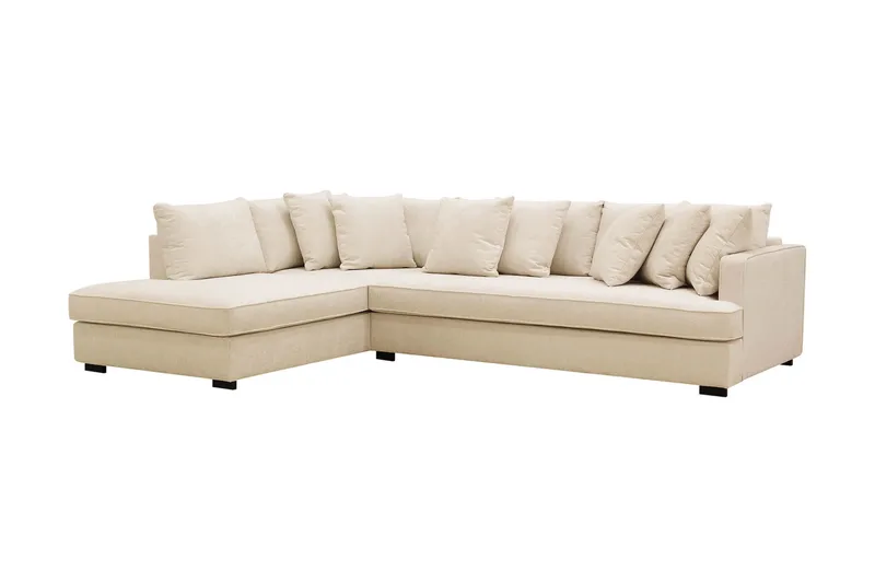 Rossita 4-sits Högervänd L-formad Djup Schäslongsoffa med Hel dyna i Chenille - Beige - Möbler - Soffa - Divansoffor & schäslongsoffa