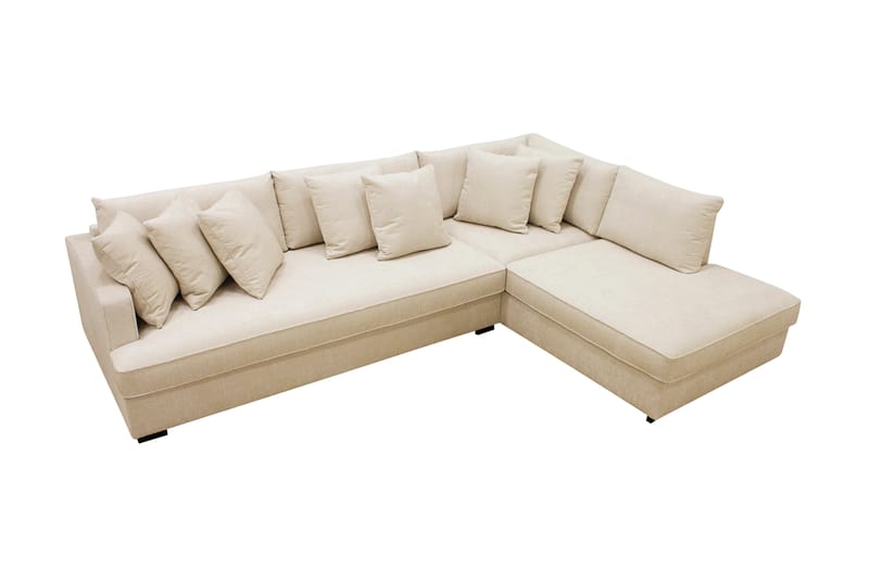 Rossita 4-sits Högervänd L-formad Djup Schäslongsoffa med Hel dyna i Chenille - Beige - Möbler - Soffa - Divansoffor & schäslongsoffa