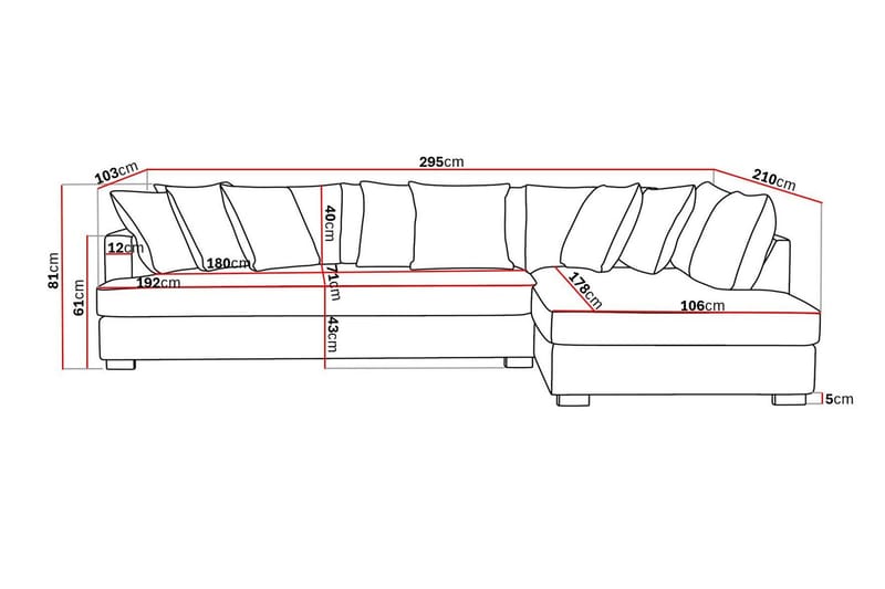 Rossita 4-sits Högervänd L-formad Djup Schäslongsoffa med Hel dyna i Chenille - Grå / Brun - Möbler - Soffa - Divansoffor & schäslongsoffa