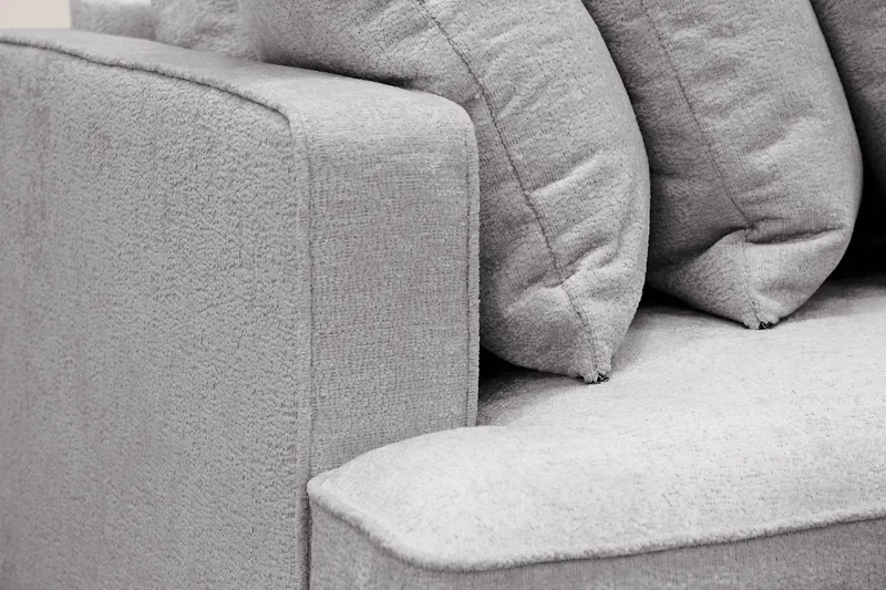 Rossita 4-sits Högervänd L-formad Djup Schäslongsoffa med Hel dyna i Chenille - Grå - Möbler - Soffa - Divansoffor & schäslongsoffa