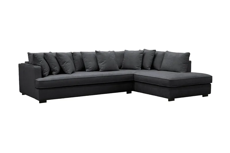 Rossita 4-sits Högervänd L-formad Djup Schäslongsoffa med Hel dyna i Chenille - Trenza 01, Svart Chenille - Möbler - Soffa - Divansoffor & schäslongsoffa