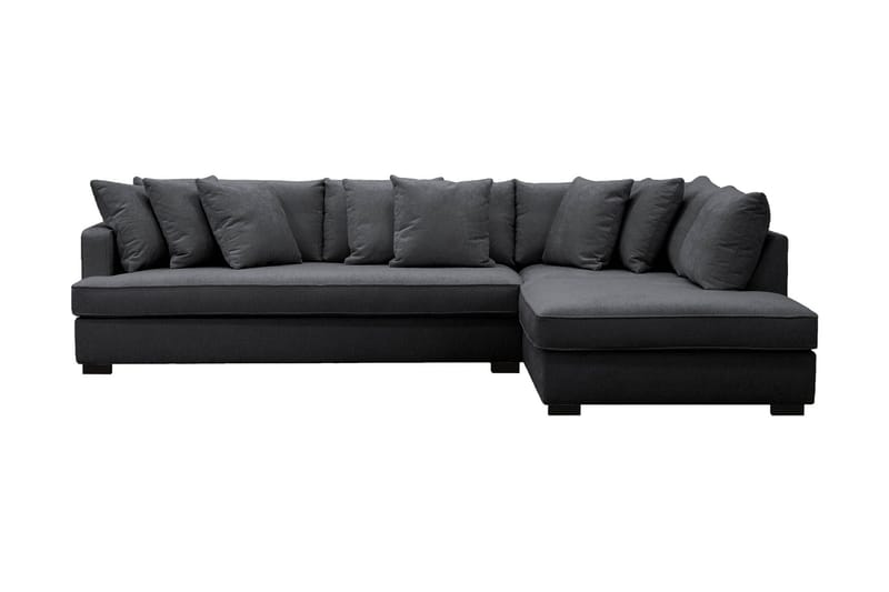 Rossita 4-sits Högervänd L-formad Djup Schäslongsoffa med Hel dyna i Chenille, Trenza 01, Svart Chenille