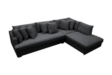 Rossita 4-sits Högervänd L-formad Djup Schäslongsoffa med Hel dyna i Chenille - Trenza 01, Svart Chenille - Möbler - Soffa - Divansoffor & schäslongsoffa