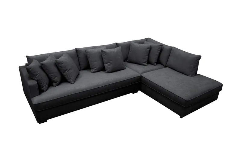 Rossita 4-sits Högervänd L-formad Djup Schäslongsoffa med Hel dyna i Chenille - Trenza 01, Svart Chenille - Möbler - Soffa - Divansoffor & schäslongsoffa