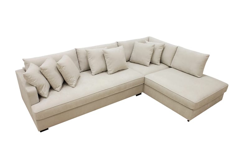 Rossita 4-sits Högervänd L-formad Djup Schäslongsoffa med Hel dyna i Tyg - Beige - Möbler - Soffa - Divansoffor & schäslongsoffa