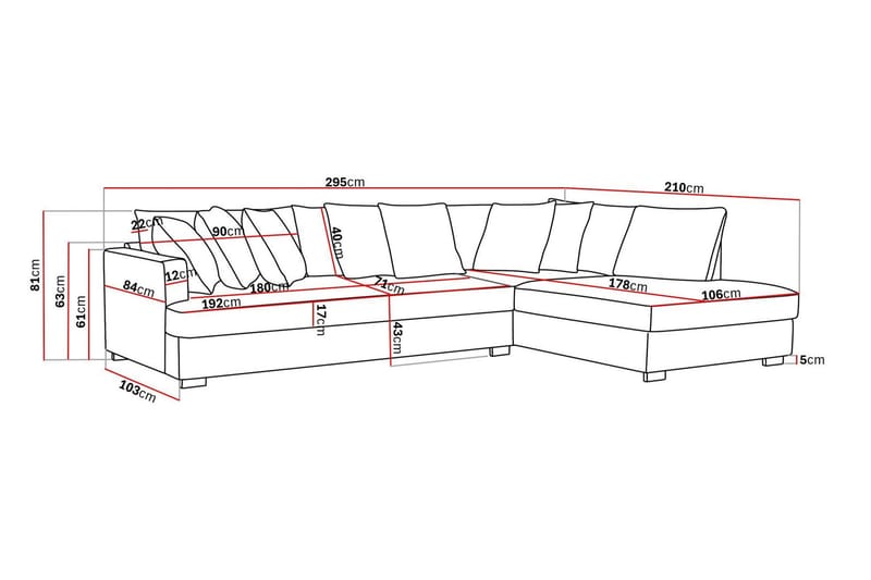 Rossita 4-sits Högervänd L-formad Djup Schäslongsoffa med Hel dyna i Tyg - Brun - Möbler - Soffa - Divansoffor & schäslongsoffa
