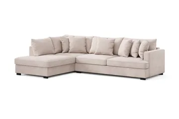 Rossita 4-sits Vänstervänd L-formad Djup Schäslongsoffa i Sammet - Beige - Möbler - Soffa - Divansoffor & schäslongsoffa