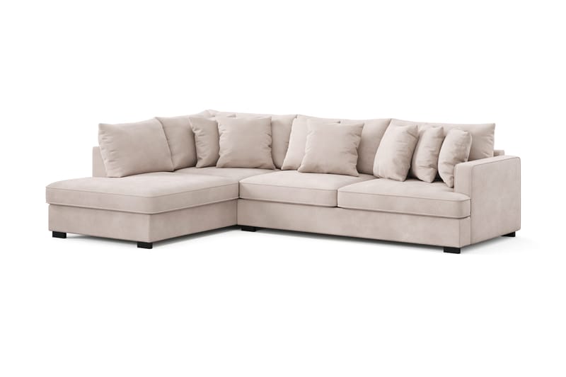 Rossita 4-sits Vänstervänd L-formad Djup Schäslongsoffa i Sammet - Beige - Möbler - Soffa - Divansoffor & schäslongsoffa