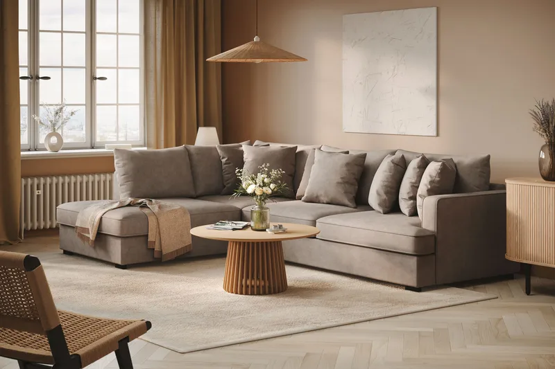 Rossita 4-sits Vänstervänd L-formad Djup Schäslongsoffa i Tyg - Brun - Möbler - Soffa - Divansoffor & schäslongsoffa