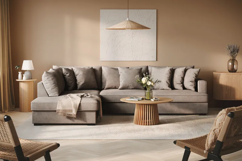 Rossita 4-sits Vänstervänd L-formad Djup Schäslongsoffa i Tyg - Brun - Möbler - Soffa - Divansoffor & schäslongsoffa