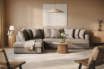 Rossita 4-sits Vänstervänd L-formad Djup Schäslongsoffa i Tyg - Brun - Möbler - Soffa - Divansoffor & schäslongsoffa