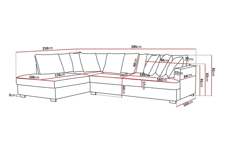 Rossita 4-sits Vänstervänd L-formad Djup Schäslongsoffa med Hel dyna i Chenille - Svart - Möbler - Soffa - Divansoffor & schäslongsoffa