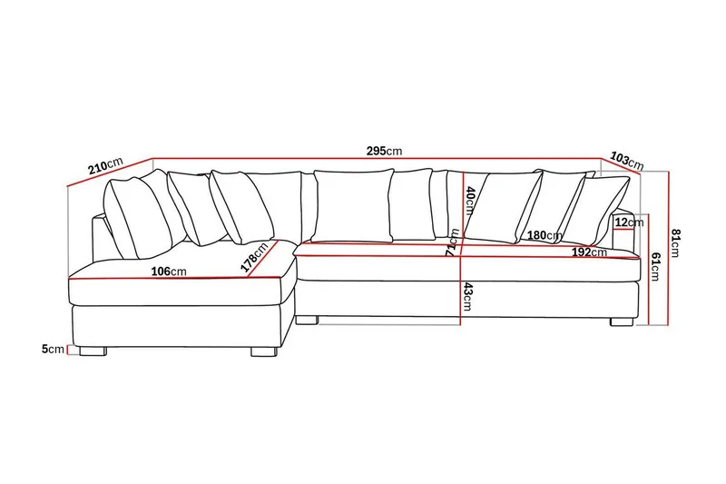 Rossita 4-sits Vänstervänd L-formad Djup Schäslongsoffa med Hel dyna i Tyg - Beige - Möbler - Soffa - Divansoffor & schäslongsoffa