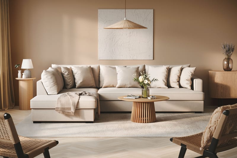 Rossita Djup 4-sits Bouclé L Soffa med Schäslong Vänster - Ljus Beige - Möbler - Soffa - Divansoffor & schäslongsoffa