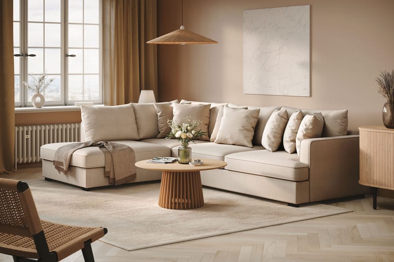 Rossita Djup 4-sits Bouclé L Soffa med Schäslong Vänster - Ljus Beige - Möbler - Soffa - Divansoffor & schäslongsoffa