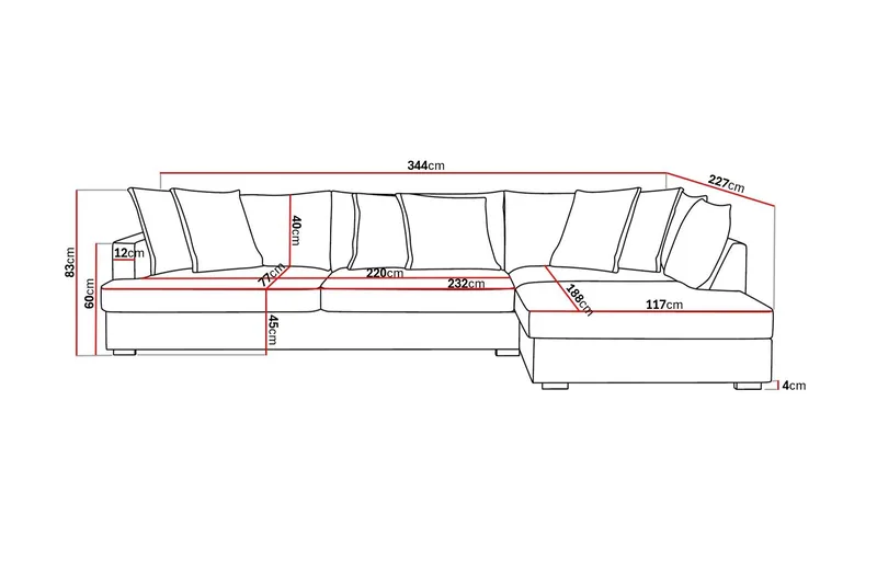 Rossita Lyx 4-sits Extra djup Soffa med Schäslong Höger - Grå/Brun Chenille - Möbler - Soffa - Divansoffor & schäslongsoffa