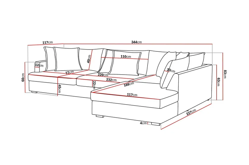 Rossita Lyx 4-sits Extra djup Soffa med Schäslong Höger - Greige Manchester - Möbler - Soffa - Divansoffor & schäslongsoffa