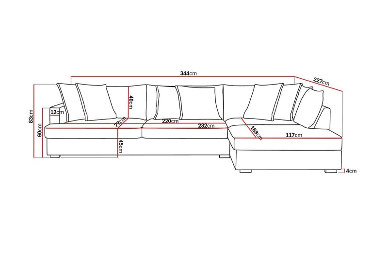 Rossita Lyx 4-sits Extra djup Soffa med Schäslong Höger - Greige Manchester - Möbler - Soffa - Divansoffor & schäslongsoffa