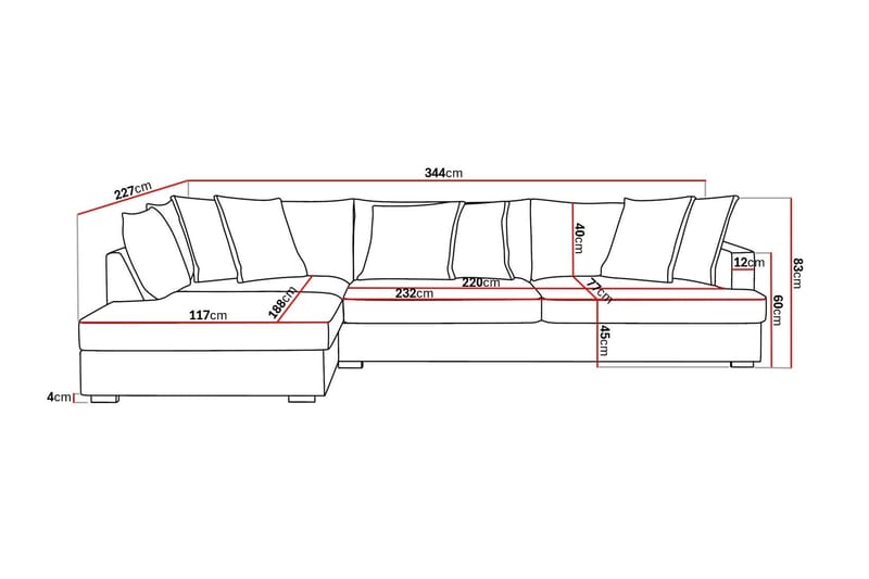 Rossita Lyx 4-sits Extra djup Soffa med Schäslong Vänster - Brun Manchester - Möbler - Soffa - Divansoffor & schäslongsoffa