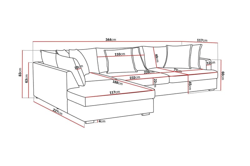 Rossita Lyx 4-sits Extra djup Soffa med Schäslong Vänster - Brun Tyg - Möbler - Soffa - Divansoffor & schäslongsoffa