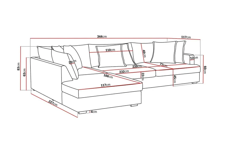 Rossita Lyx 4-sits Extra djup Soffa med Schäslong Vänster - Mörkgrå Manchester - Möbler - Soffa - Divansoffor & schäslongsoffa