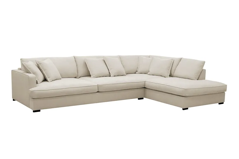 Rossita Lyx 4-sits Högervänd L-formad Extra Djup Schäslongsoffa i Tyg - Beige Tyg - Möbler - Soffa - Divansoffor & schäslongsoffa