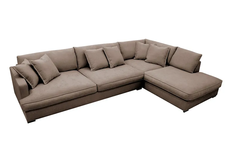 Rossita Lyx 4-sits Högervänd L-formad Extra Djup Schäslongsoffa i Tyg - Brun Tyg - Möbler - Soffa - Divansoffor & schäslongsoffa