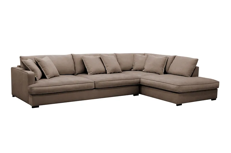 Rossita Lyx 4-sits Högervänd L-formad Extra Djup Schäslongsoffa i Tyg - Brun Tyg - Möbler - Soffa - Divansoffor & schäslongsoffa