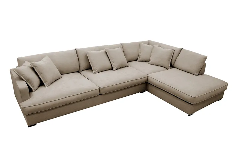 Rossita Lyx 4-sits Högervänd L-formad Extra Djup Schäslongsoffa i Tyg - Brun Tyg - Möbler - Soffa - Divansoffor & schäslongsoffa