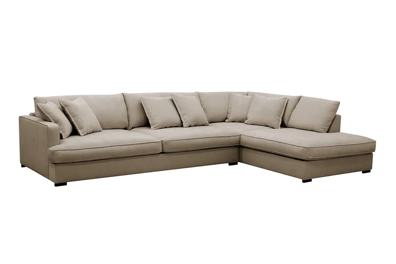 Rossita Lyx 4-sits Högervänd L-formad Extra Djup Schäslongsoffa i Tyg - Brun Tyg - Möbler - Soffa - Divansoffor & schäslongsoffa