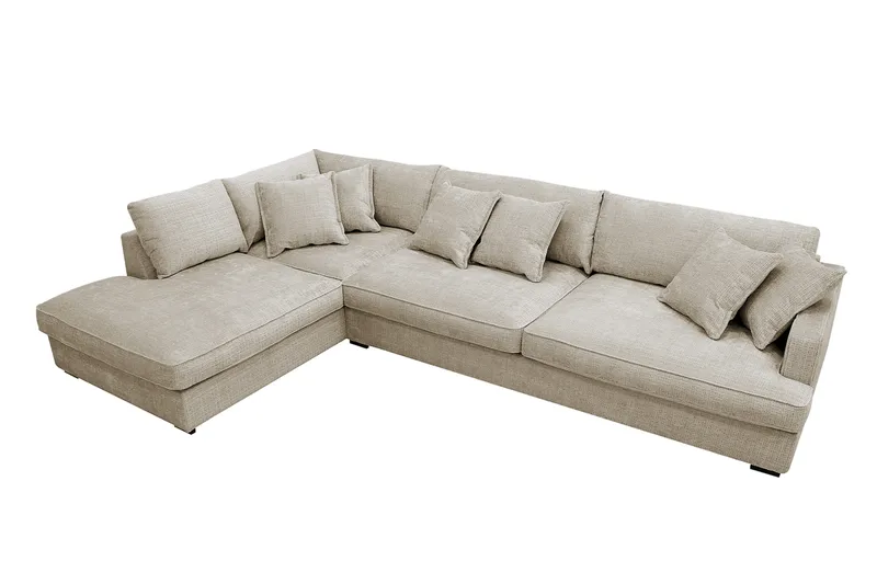 Rossita Lyx 4-sits Vänstervänd L-formad Extra Djup Schäslongsoffa i Chenille - Beige Chenille - Möbler - Soffa - Divansoffor & schäslongsoffa