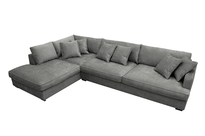 Rossita Lyx 4-sits Vänstervänd L-formad Extra Djup Schäslongsoffa i Chenille - Grå Chenille - Möbler - Soffa - Divansoffor & schäslongsoffa