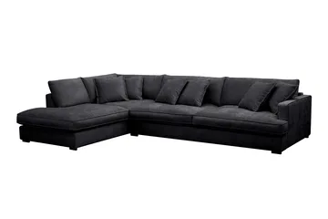 Rossita Lyx 4-sits Vänstervänd L-formad Extra Djup Schäslongsoffa i Chenille - Trenza 01, Svart Chenille - Möbler - Soffa - Divansoffor & schäslongsoffa