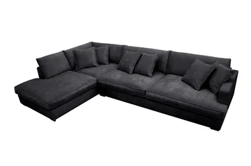 Rossita Lyx 4-sits Vänstervänd L-formad Extra Djup Schäslongsoffa i Chenille - Trenza 01, Svart Chenille - Möbler - Soffa - Divansoffor & schäslongsoffa