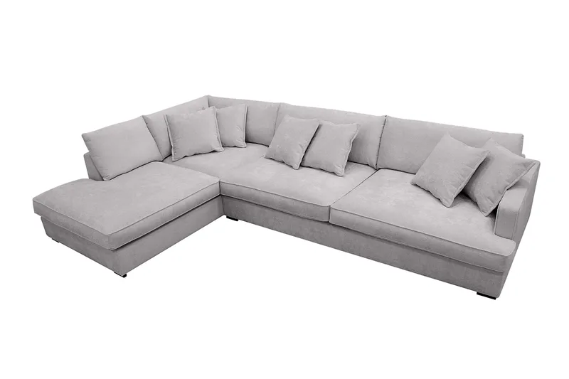 Rossita Lyx 4-sits Vänstervänd L-formad Extra Djup Schäslongsoffa i Chenille - Trenza 03, Grå Chenille - Möbler - Soffa - Divansoffor & schäslongsoffa