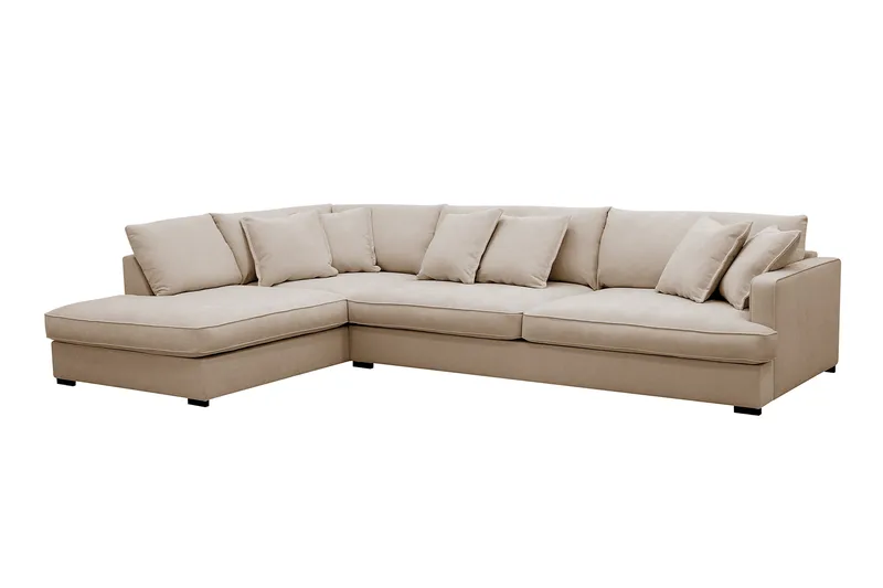 Rossita Lyx 4-sits Vänstervänd L-formad Extra Djup Schäslongsoffa i Tyg - Beige Tyg - Möbler - Soffa - Divansoffor & schäslongsoffa