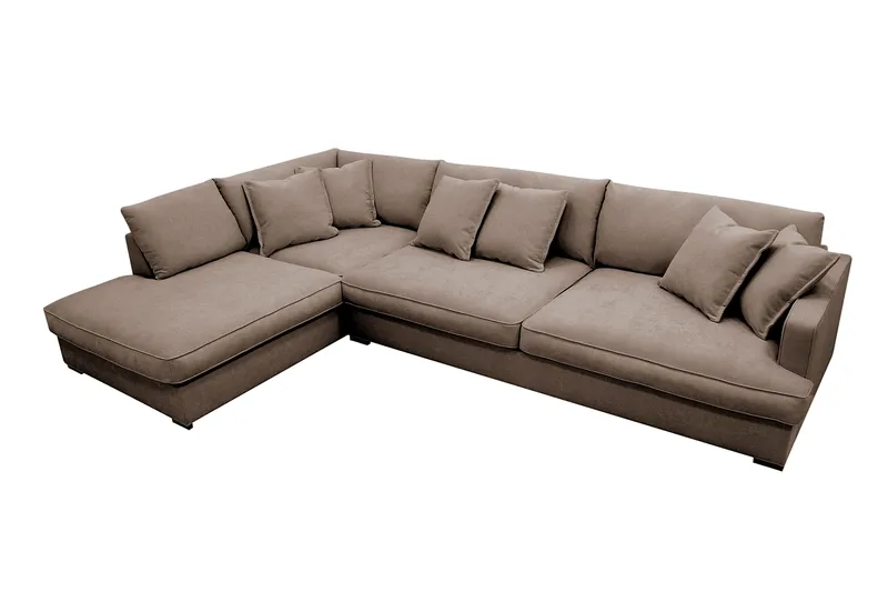 Rossita Lyx 4-sits Vänstervänd L-formad Extra Djup Schäslongsoffa i Tyg - Brun Tyg - Möbler - Soffa - Divansoffor & schäslongsoffa