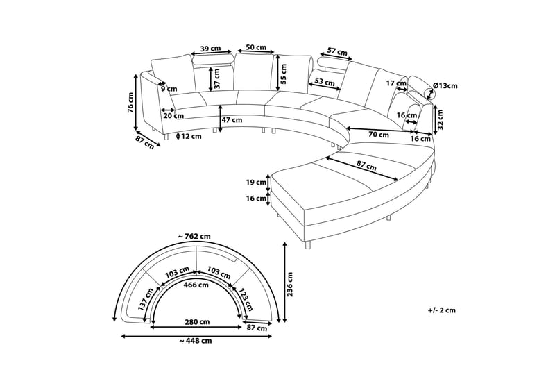 Rotunde 7-sits Divansoffa - Sammet/Ljusgrå - Divansoffor & schäslongsoffa