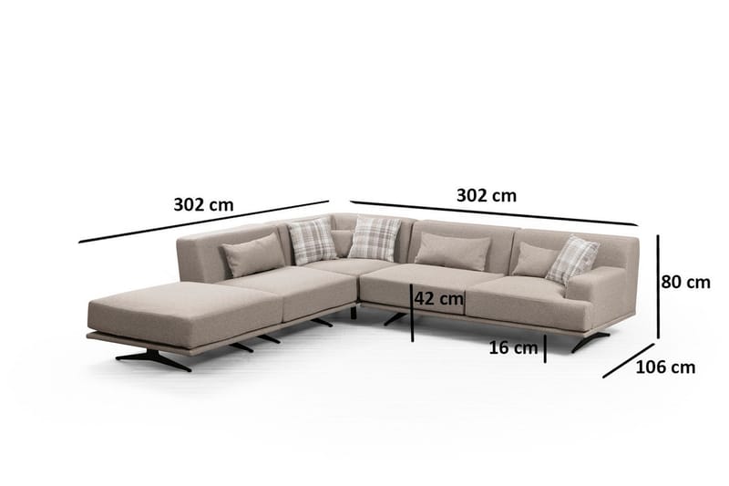 Sanroman Vänstervänd L-formad Schäslongsoffa 302 cm i Tyg - Beige - Möbler - Soffa - Divansoffor & schäslongsoffa