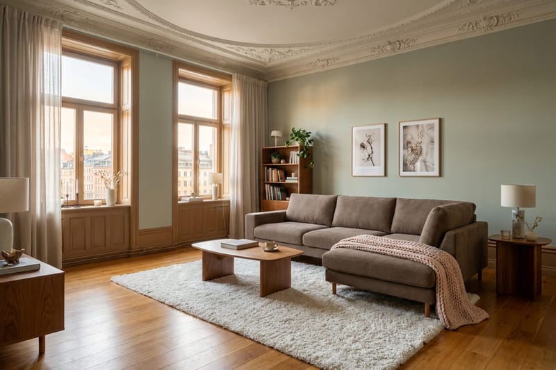 Scandi Djup 4-sits Soffa med Schäslong Höger i Sammet - Brun - Möbler - Soffa - Divansoffor & schäslongsoffa