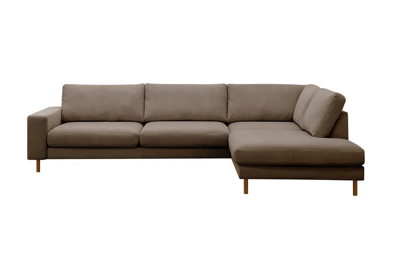 Scandi Djup 4-sits Soffa med Schäslong Höger i Sammet, Brun