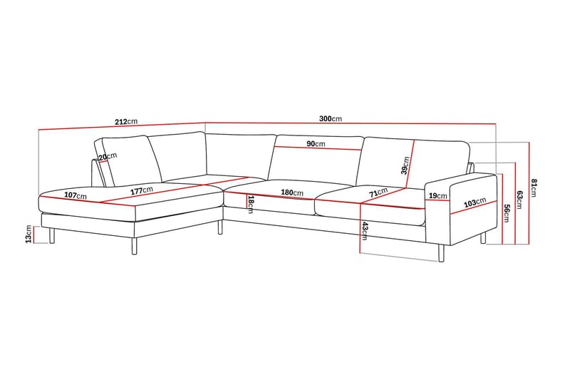 Scandi Djup 4-sits Soffa med Schäslong Vänster i Sammet - Brun - Möbler - Soffa - Divansoffor & schäslongsoffa