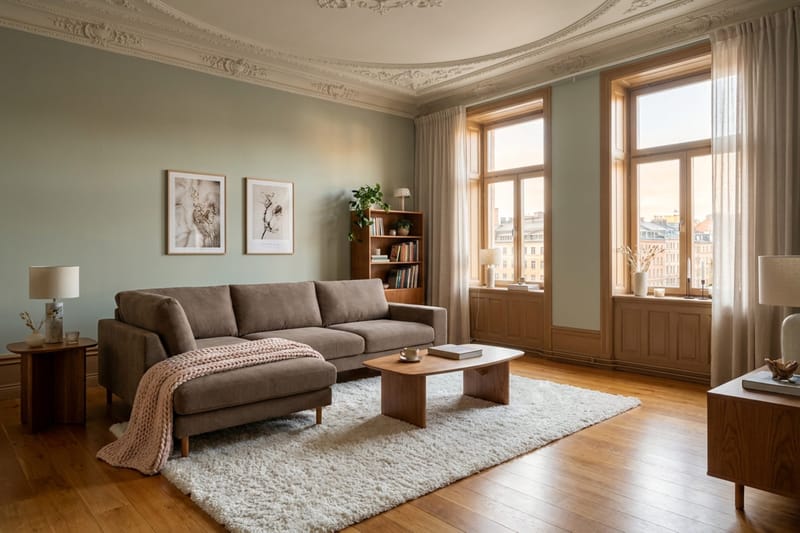 Scandi Djup 4-sits Soffa med Schäslong Vänster i Sammet - Brun - Möbler - Soffa - Divansoffor & schäslongsoffa