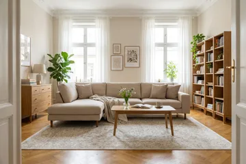 Scandi Djup 4-sits Soffa med Schäslong Vänster i Tyg - Beige - Möbler - Soffa - Divansoffor & schäslongsoffa