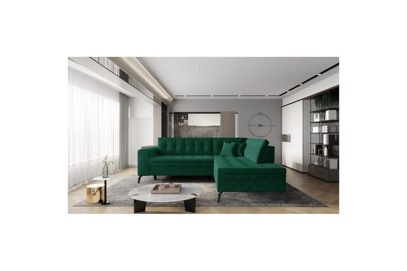 Sektion Eltap Lanvin 260x210x93 cm - Lukso 35, Mörkgrön, Höger - Möbler - Soffa - Divansoffor & schäslongsoffa