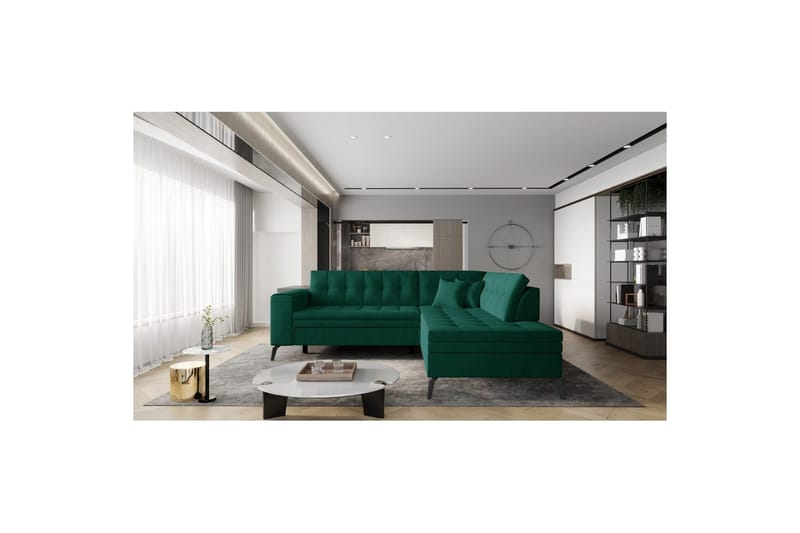 Sektion Eltap Lanvin 260x210x93 cm - Nube 35, Grön, Höger - Möbler - Soffa - Divansoffor & schäslongsoffa