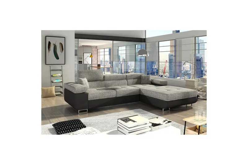 Sektionssoffa Eltap Armando 289x85x203 cm - Berlin 01, Mjuk 11, Grå, Svart, Höger - Möbler - Soffa - Divansoffor & schäslongsoffa