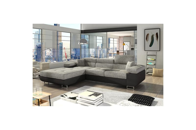 Sektionssoffa Eltap Armando 289x85x203 cm - Berlin 01, Mjuk 11, Grå, Svart, Vänster - Möbler - Soffa - Divansoffor & schäslongsoffa
