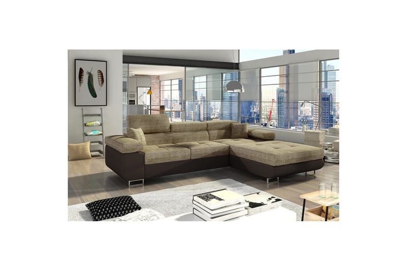 Sektionssoffa Eltap Armando 289x85x203 cm - Berlin 03, Mjuk 66, Beige, Mörkbrun, Höger - Möbler - Soffa - Divansoffor & schäslongsoffa